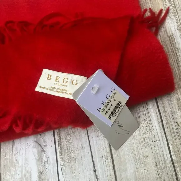 BEGG Scotland Cashmere Scarf 12” x 60” Arran Regal Red NEW Luxury Preppy
